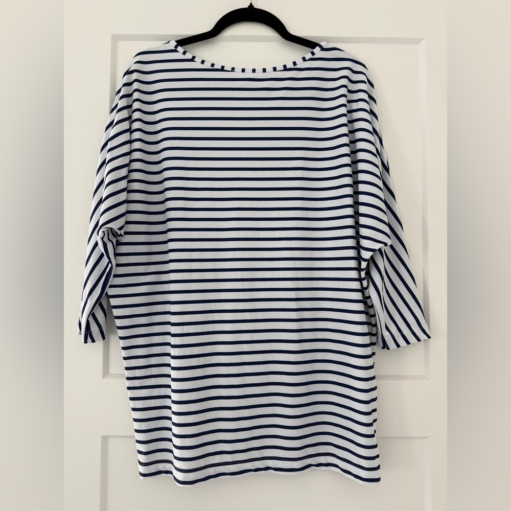 EUC Cabana Life UPF 50+ Navy &‎ White Striped Dolman Sleeve Rashguard Top, Large - Picture 2 of 11